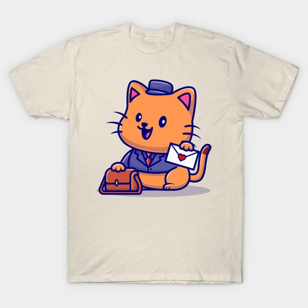 Cute Cat Postman Cartoon T-Shirt by Catalyst Labs